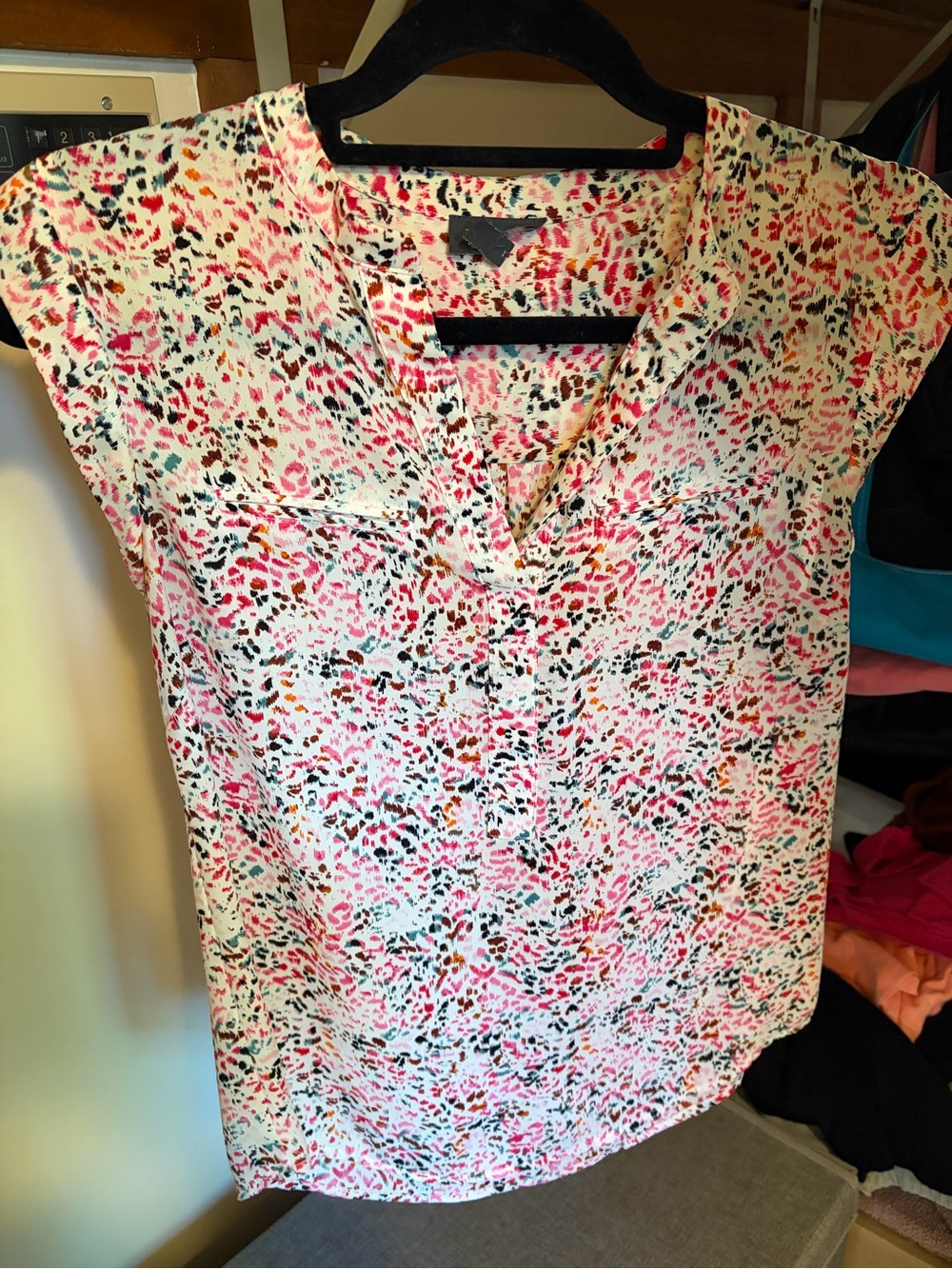 The Limited Pink Multi Cap Sleeve V-Neck Blouse